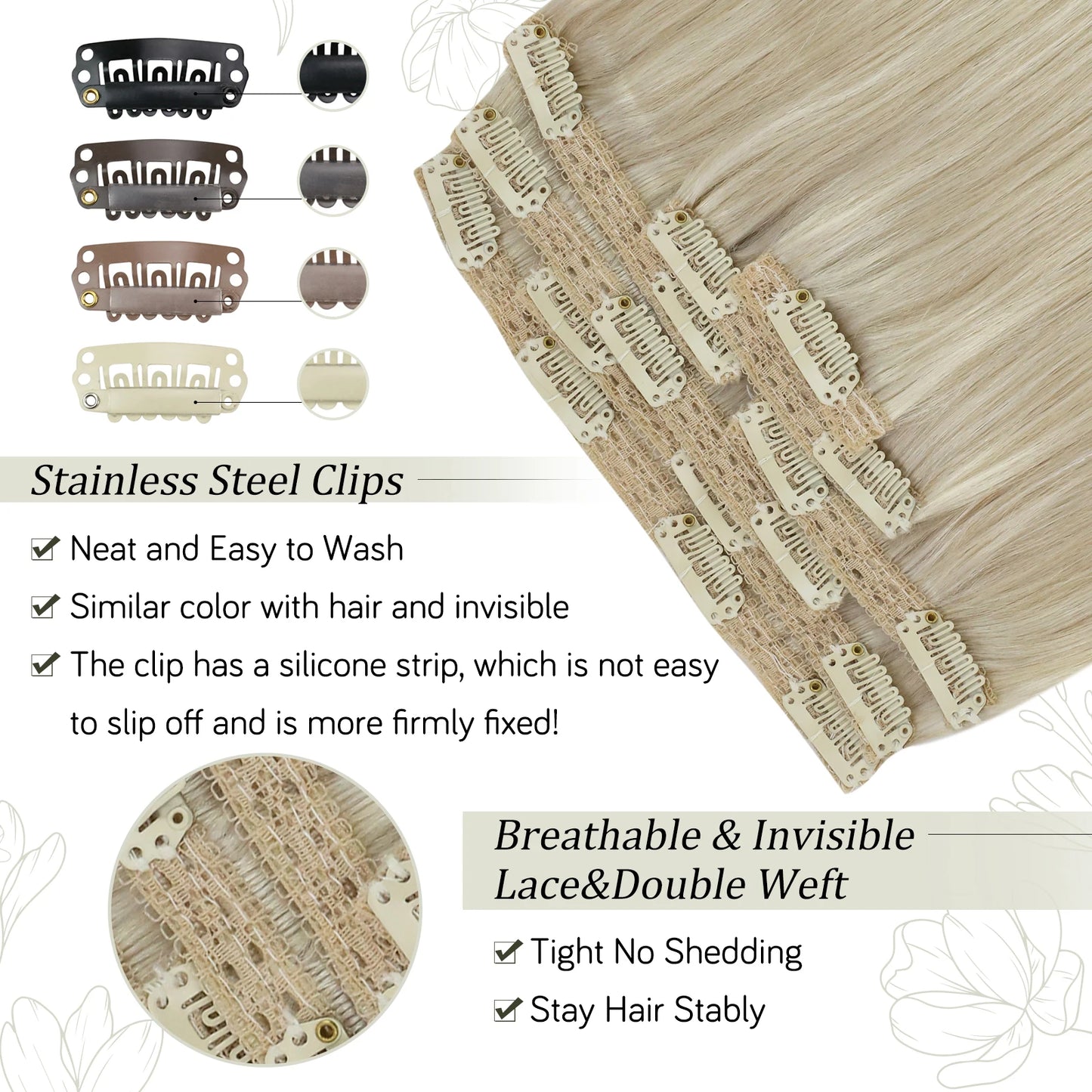 Double Weft Clip In Hair Extensions Brazilian Remy 7Pcs 100g
