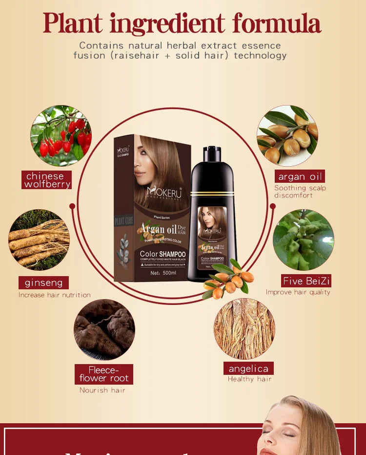 Mokeru Natural Organic Brown Hair Color Permanent Hair Coloring Shampoo Long Lasting Hair Dye Shampoo For Women Professional Dye