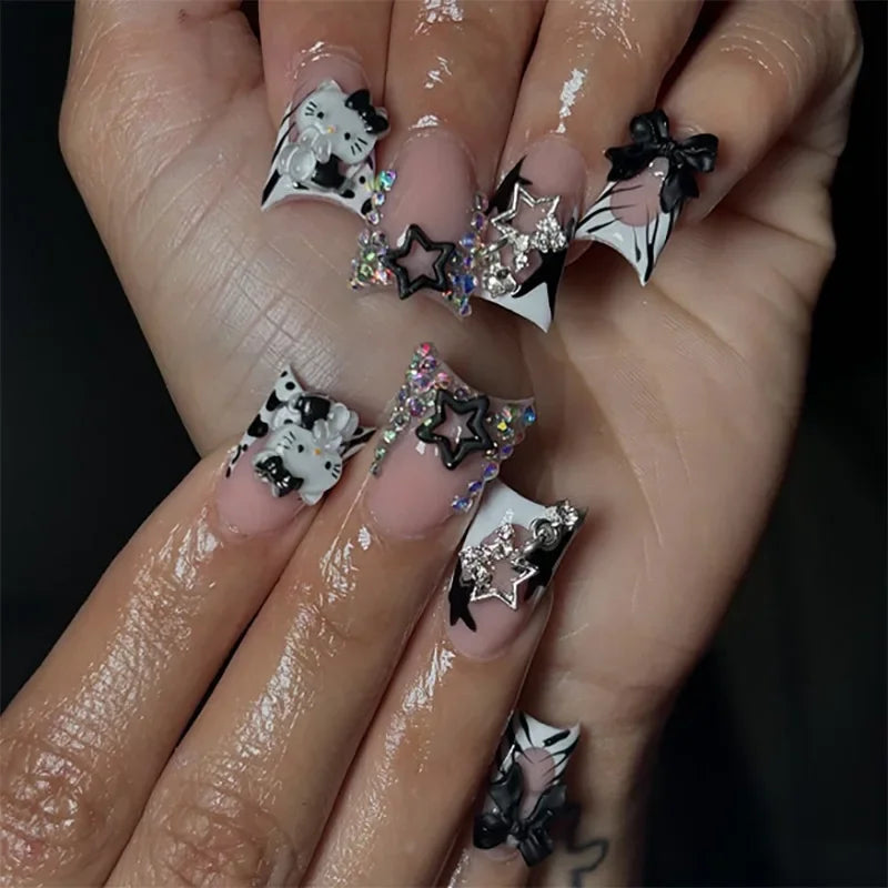 Handmade Square Press On Nails Reusable Nail Art Set 10Pcs
