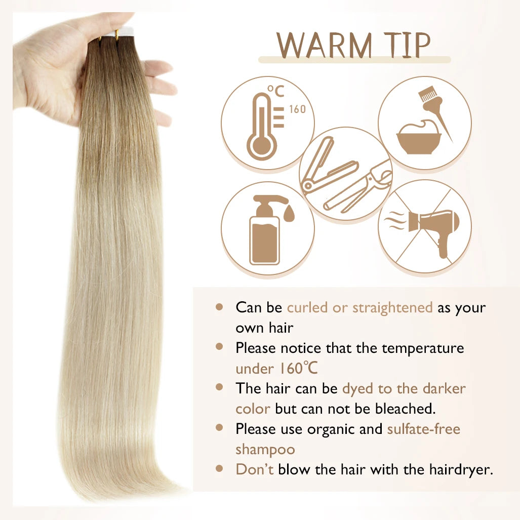 Balayage Tape In Human Hair Extensions – 20Pcs Seamless Remy