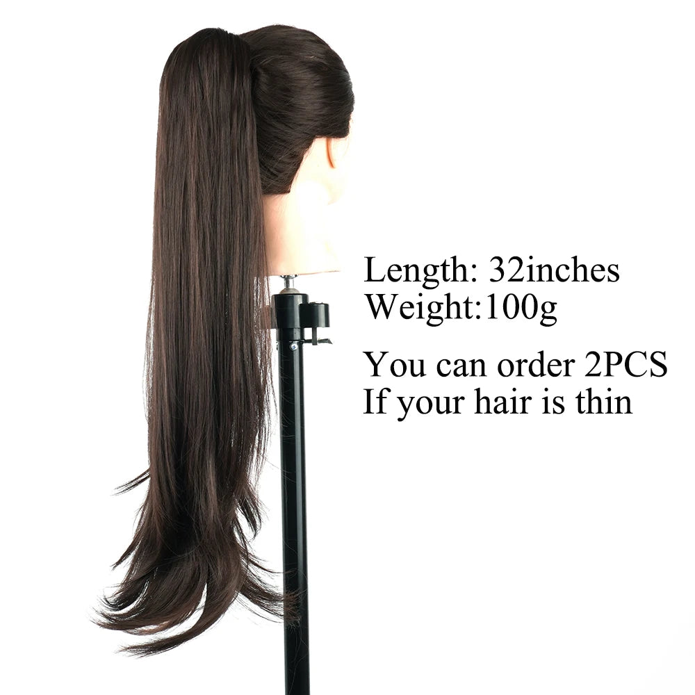 Premium Long Layered Blonde Ponytail Extension 32" Clip-In