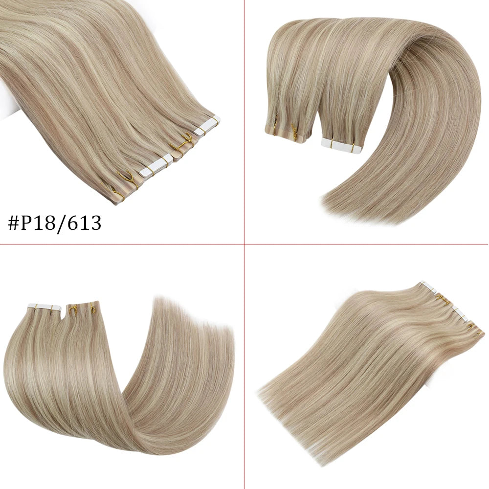 Ugeat Virgin Tape In Hair Extensions – Lasts Up to 12 Months, 10A Grade