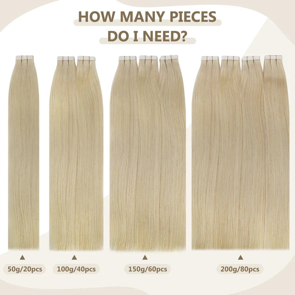 Ugeat Virgin Tape In Hair Extensions – Lasts Up to 12 Months, 10A Grade