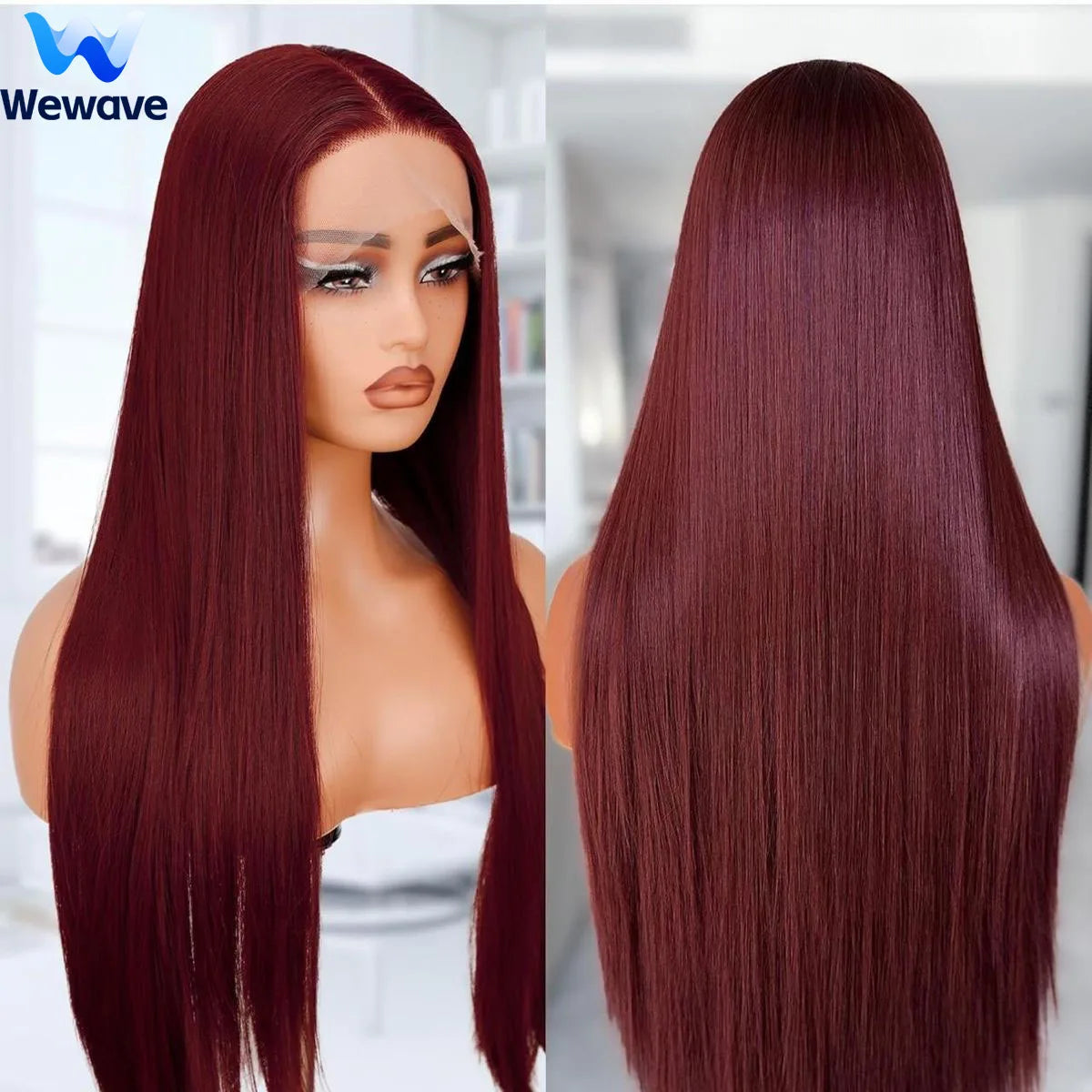Luxury 36" Burgundy HD Lace Frontal Wig 200% Density Human Hair