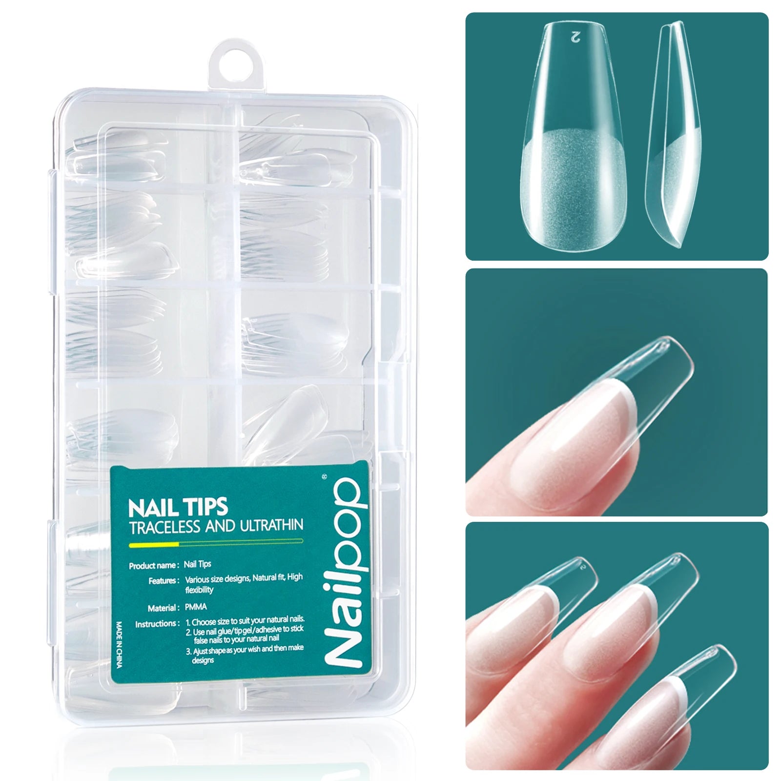 Nailpop 120Pcs Gel X Nail Tips Almond Square Full Cover Set