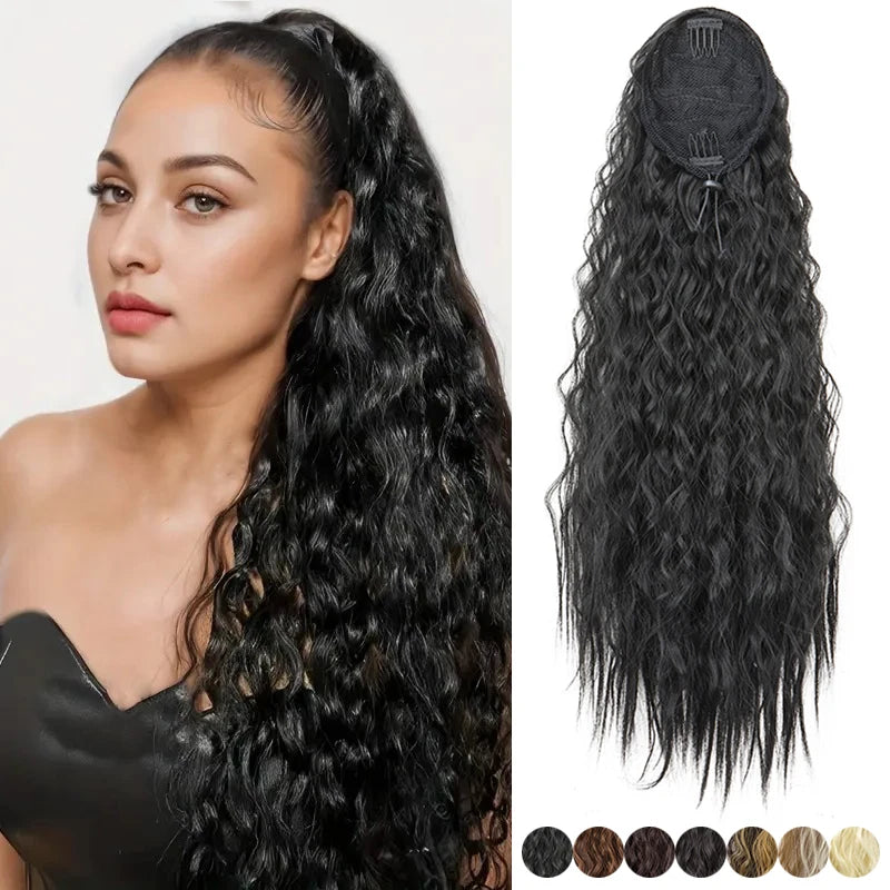 Premium Kinky Curly Drawstring Ponytail 22" Clip-In Hair Extension