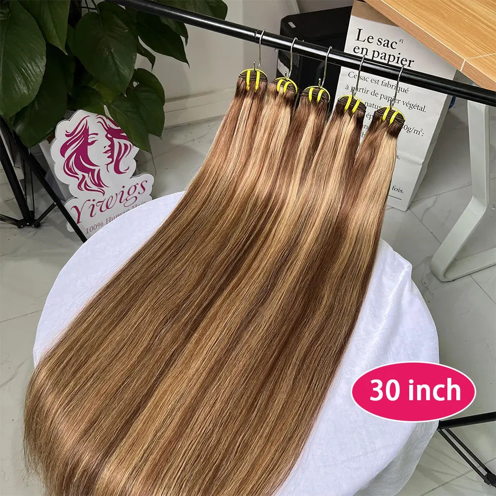 16A Grade P4/27 Straight Highlight Ombre Colored 100% Raw Virgin Human Hair Bundles Brown Hair Weave Extensions For Women
