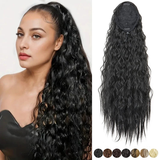 22 Inch Kinky Wave Curly Drawstring Ponytail Extension