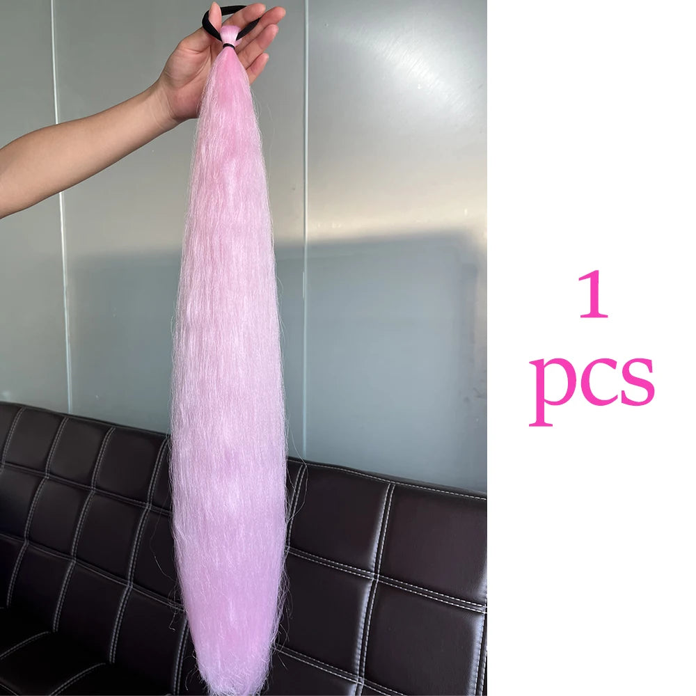 Vibrant 2Pcs Colorful Ponytail Extension Long Straight DIY Braid