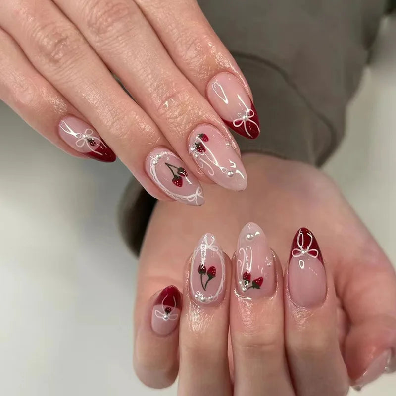 24pcs Cat Eye French Press-On Nails with 3D Bow