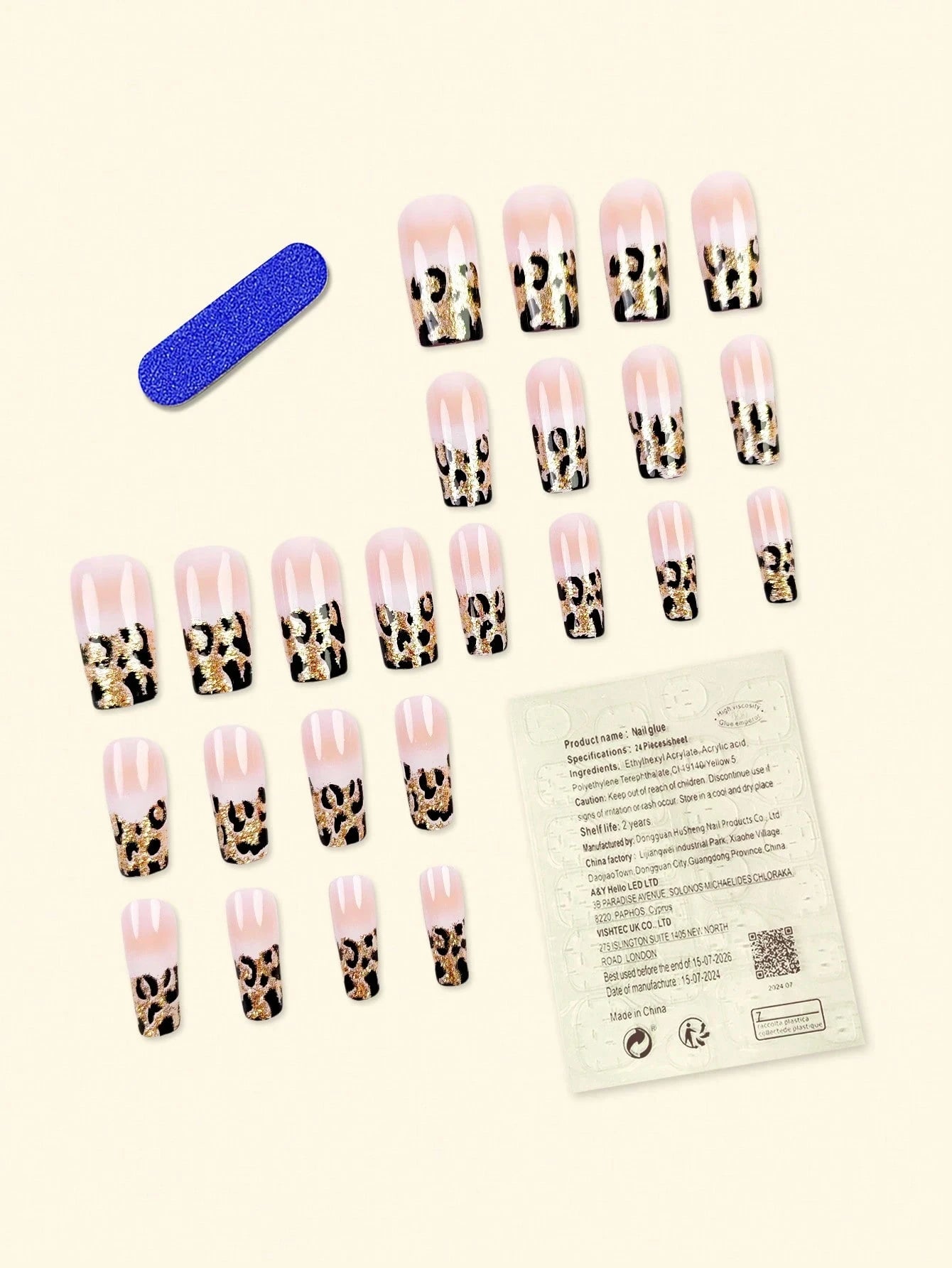 24pcs Luxe Press-On Nails – Leopard French Design