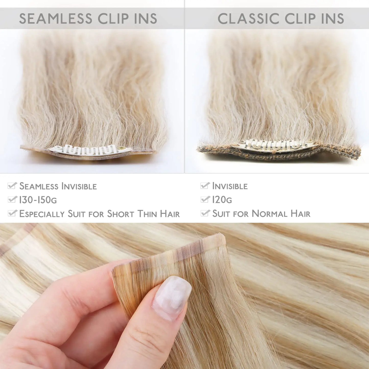 Seamless Clip In Hair Extensions Human Hair Invisible PU Tape In Remy Hair Extensions Ombre Blonde Color Skin Weft  7Pcs 150g