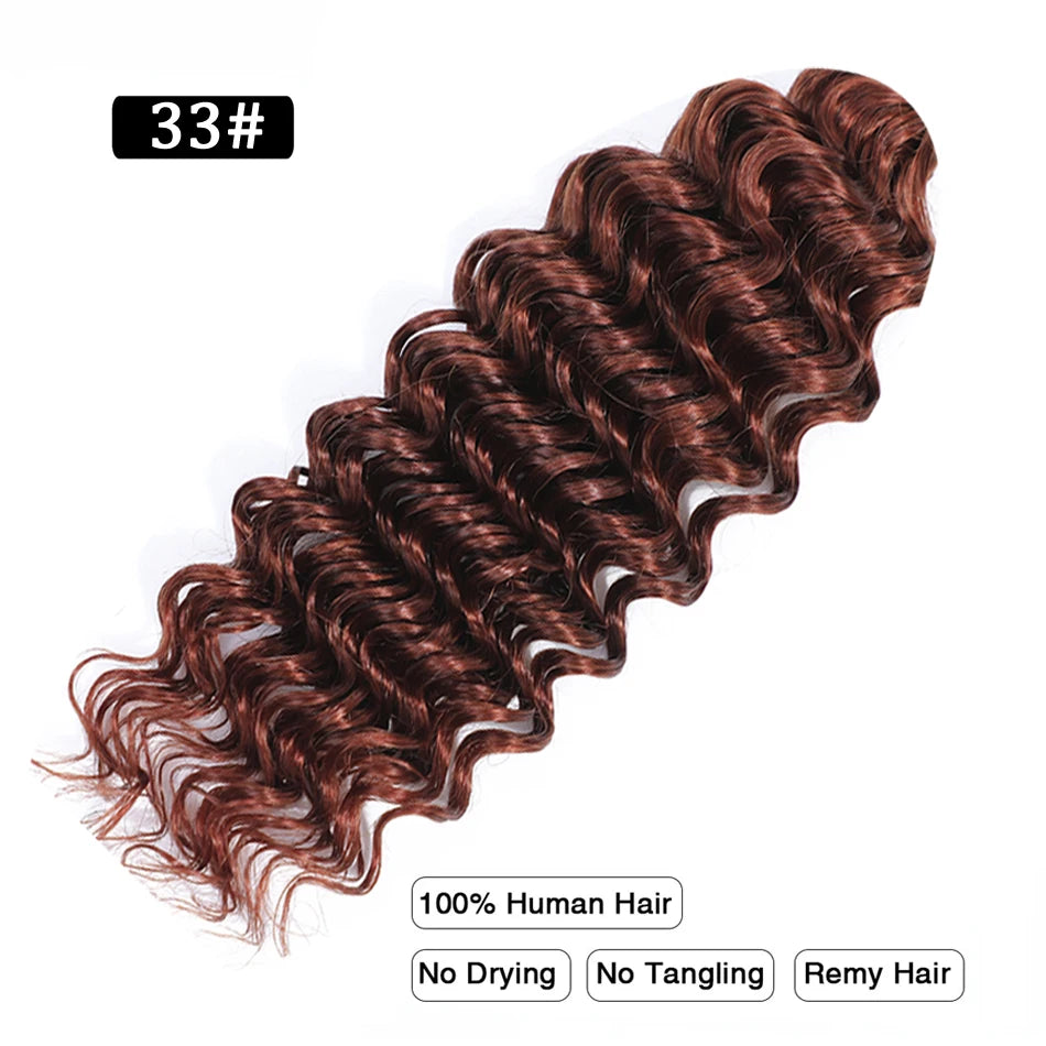 Pre-Colored Deep Wave Bulk Braiding Human Hair No Weft Remy Bulk Human Hair 14 To 28 Inch Bulk Hair Extension Crochet Braids