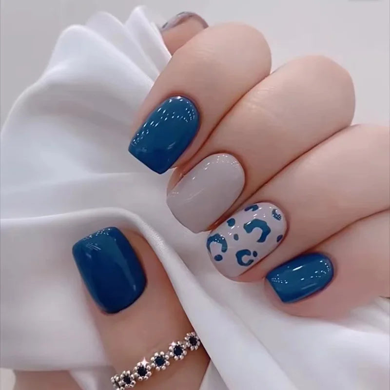 Short Square French Press On Nails Floral Acrylic Set 24Pcs