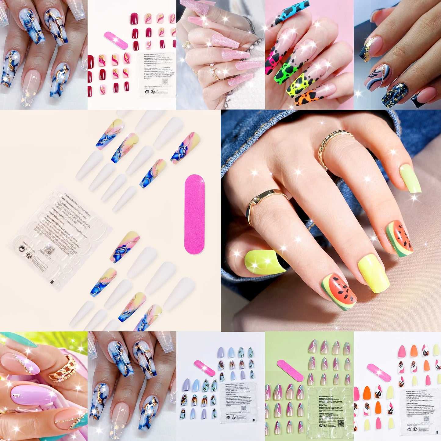 24pcs Medium Long Square French Press-On Nails
