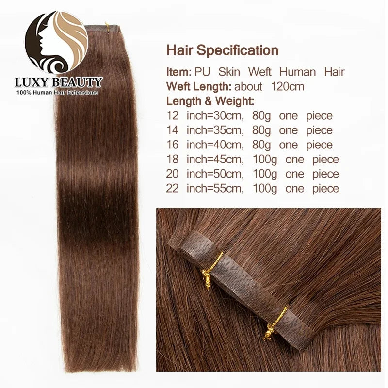 Invisible Tape Weft Human Hair Extensions – Brown Flat Weft