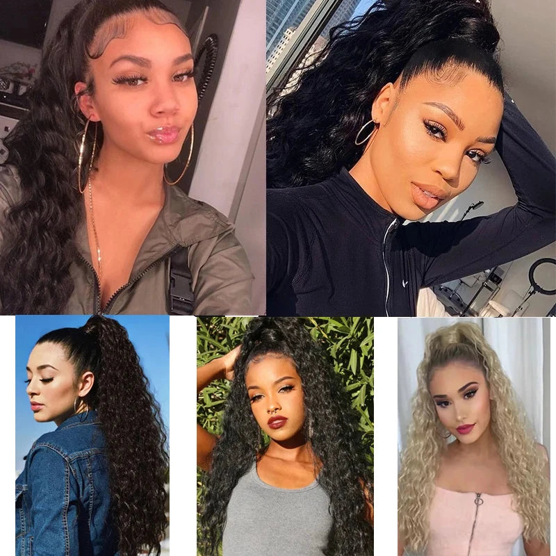 Premium Kinky Curly Drawstring Ponytail 22" Clip-In Hair Extension