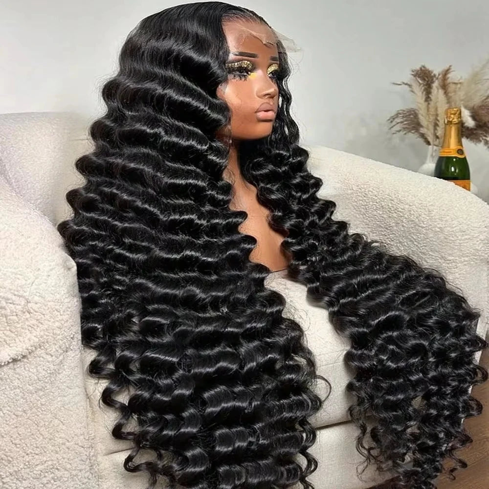 13x4 13x6 HD Transparent Lace Deep Wave Frontal Wig 40-42Inch JerrlyCurly Lace Front HumanHair Wig For Deep Curly Water Wave Wig