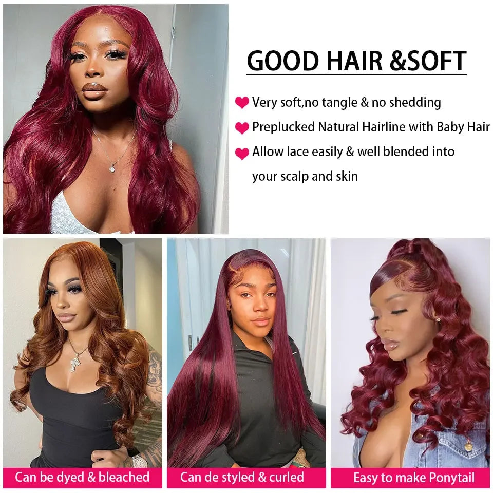 16A Burgundy 99j Body Wave Bundles Human Hair 30 Inch Brazilian Hair Weave Bundle Colored Real Human Hair 3/4 Raw Hair Bundles