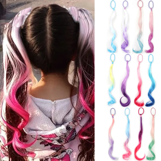 14 Inch Colored Hair Extensions for Kids Curly Ponytail