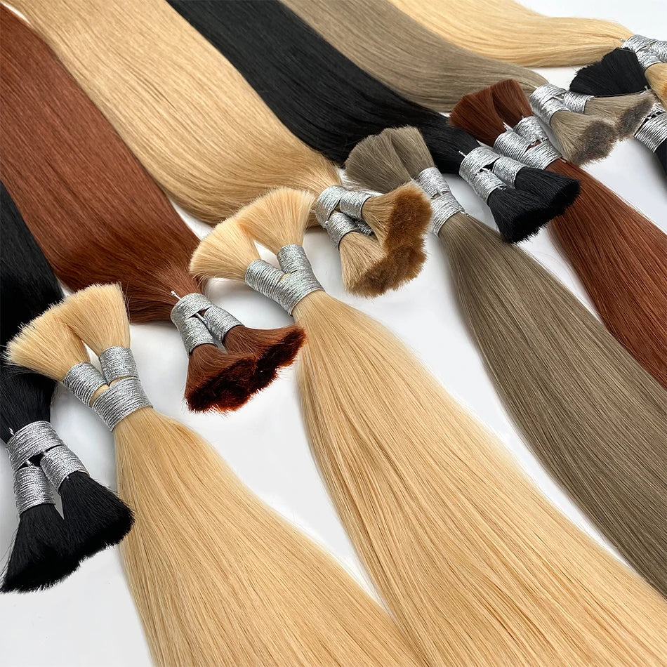 Shinehair Wholesale Straight Human Hair Bulk 100% Real Human Hair Extensions Highlight 16A Natural Black Hair Bundle Blonde 613