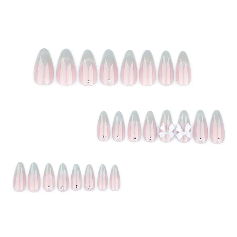 24pcs Cat Eye French Press-On Nails with 3D Bow