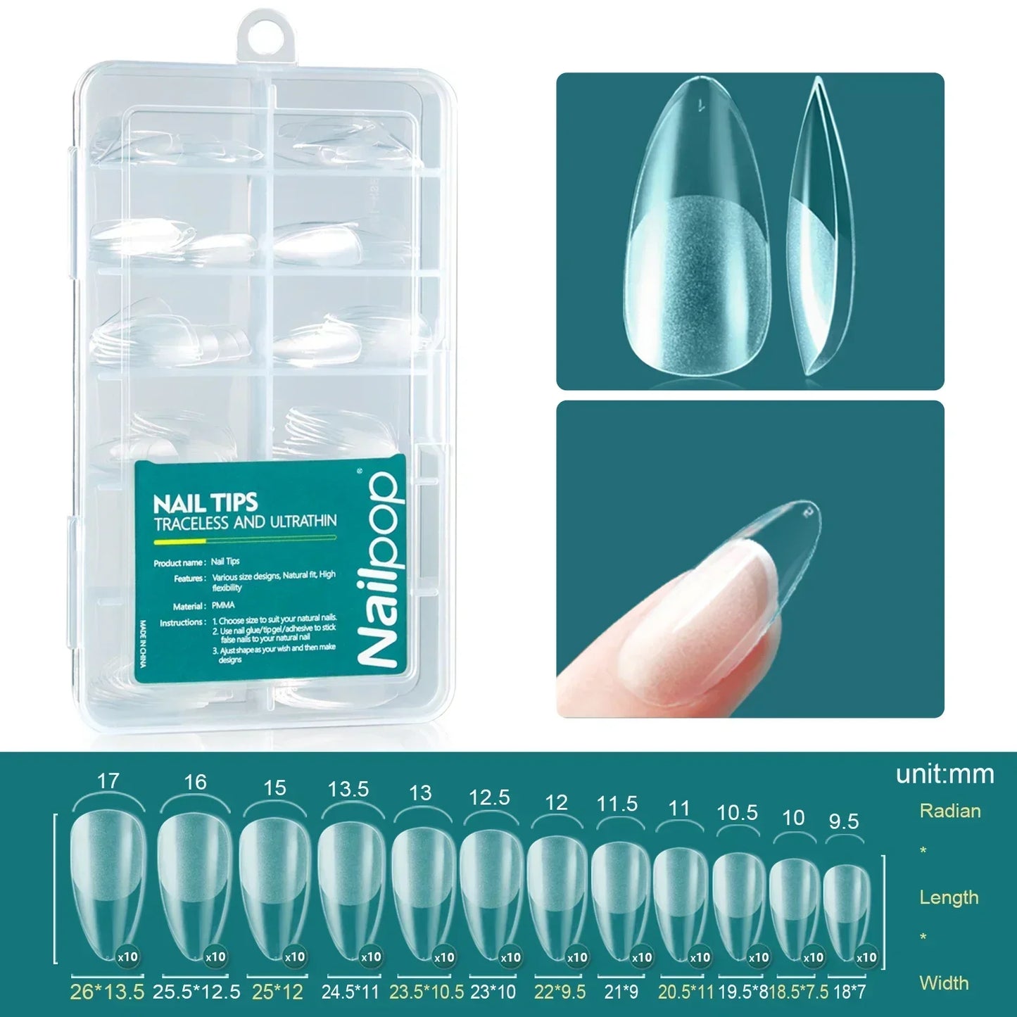 Nailpop 120Pcs Gel X Nail Tips Almond Square Full Cover Set