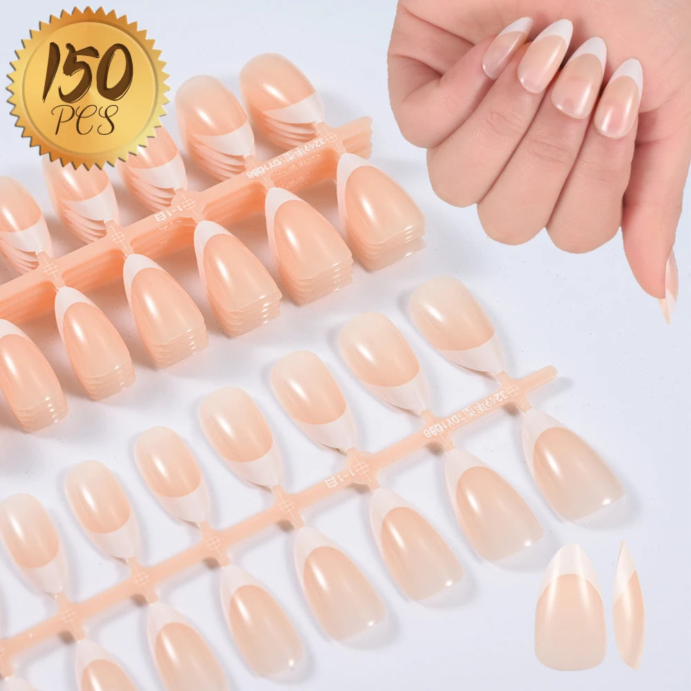 Almond Pink French Press-On Nails Glossy Full Cover Tips Set