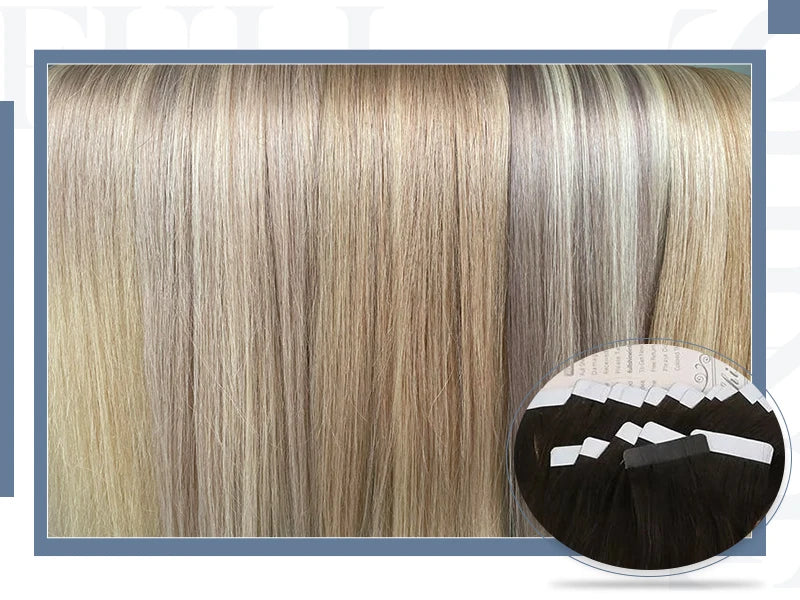 Full Shine Tape in Human Hair Extensions 100% Remy Natural Human Hair Extensions Tape in Omber Blonde Hair Extensions for Women