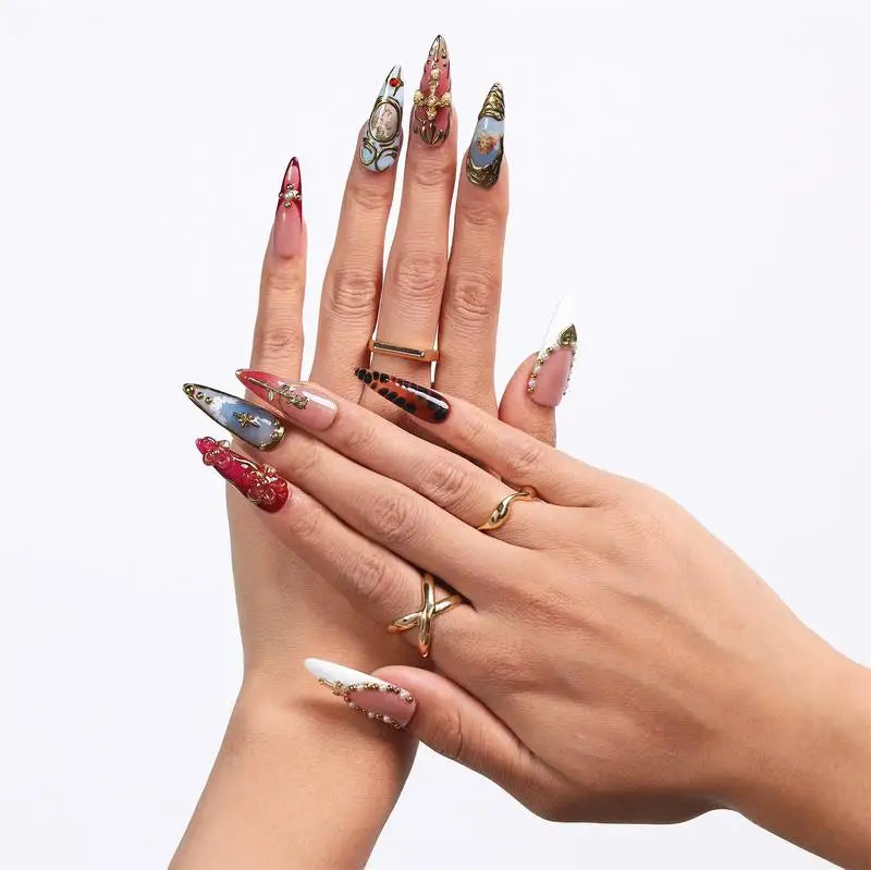 24pcs Medium Long Square French Press-On Nails