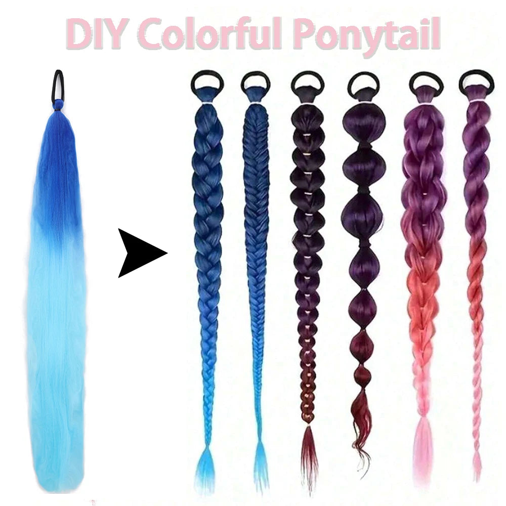 Vibrant 2Pcs Colorful Ponytail Extension Long Straight DIY Braid