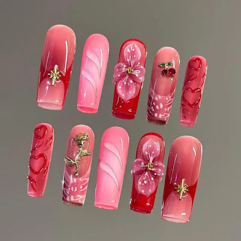 24pcs Medium Long Square French Press-On Nails
