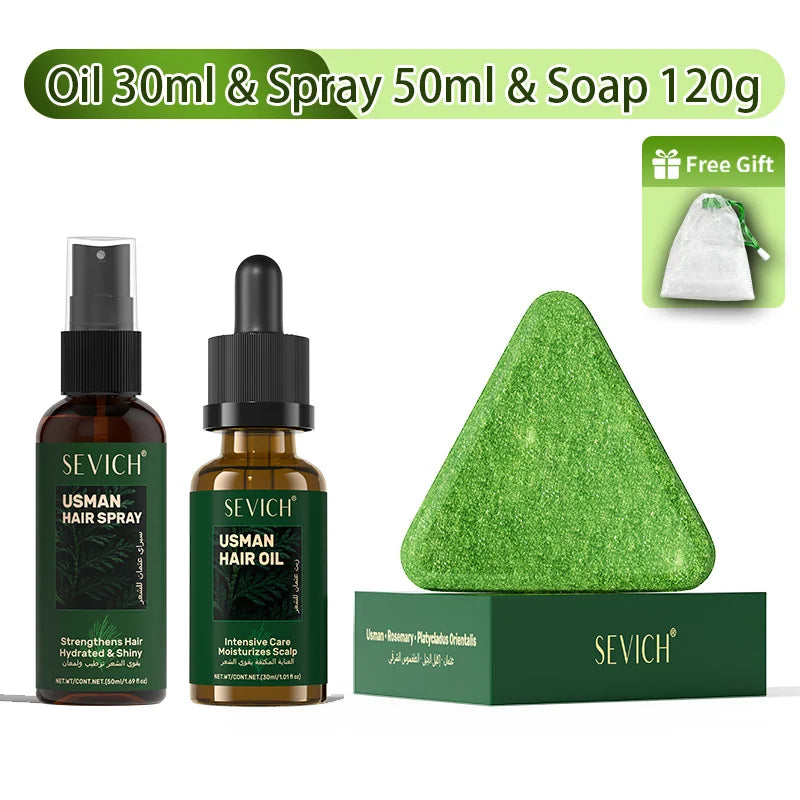 Anti Hair Loss Serum Set Hair Growth Essential Oil Usman Hair Regrowth Shampoo Soap Hair Care Thickening Oil Spray For Men Women