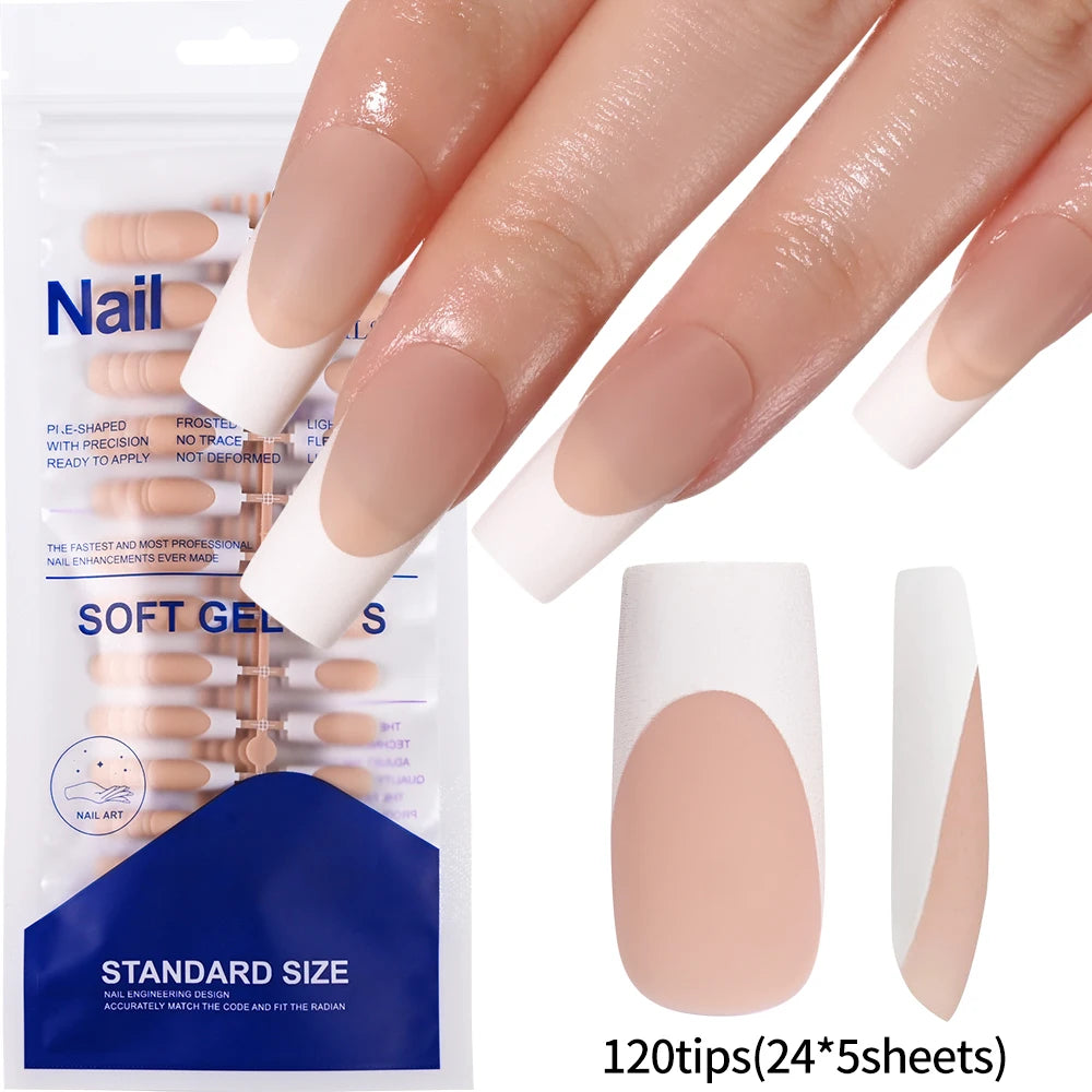 Almond Pink French Press-On Nails Glossy Full Cover Tips Set