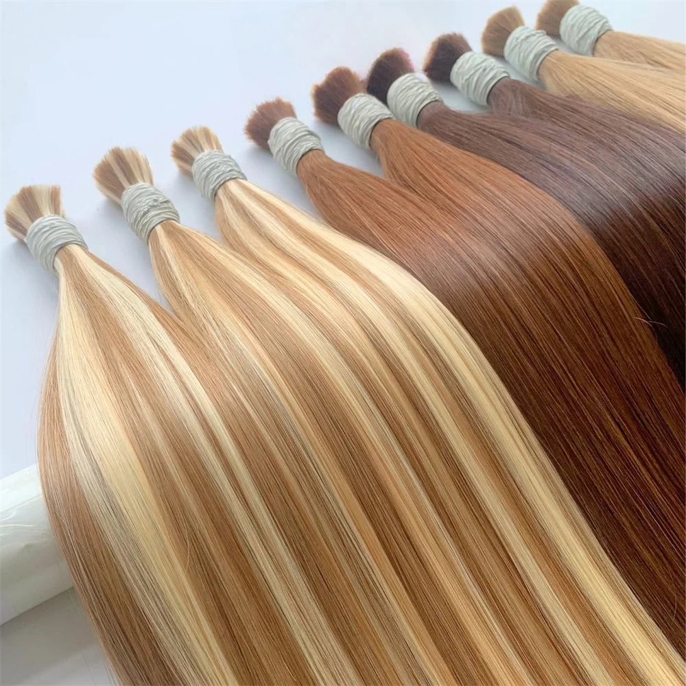 Shinehair Wholesale Straight Human Hair Bulk 100% Real Human Hair Extensions Highlight 16A Natural Black Hair Bundle Blonde 613
