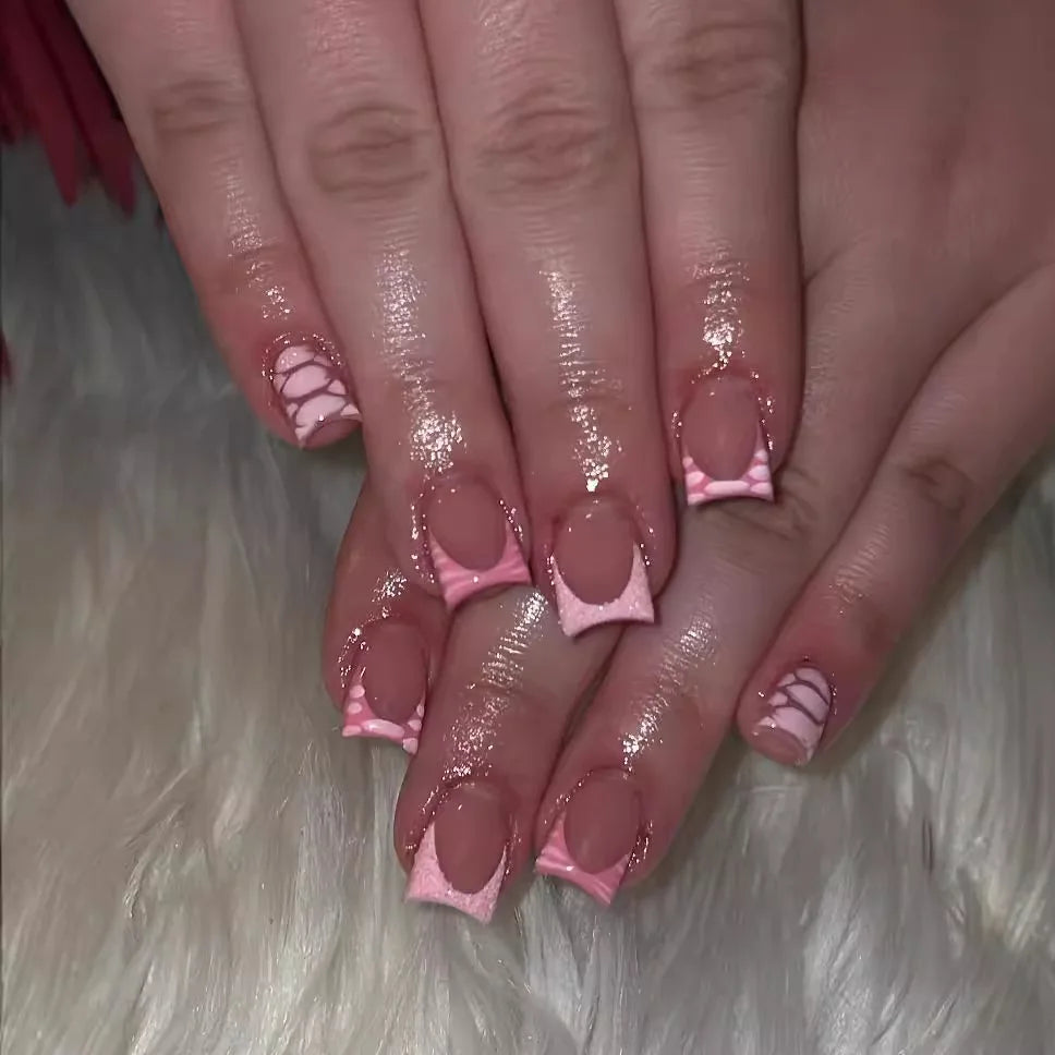 24pcs Short Square Press-On Nails with Flower Rhinestones