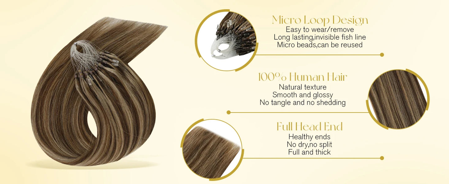 Remy Micro Ring Human Hair Extensions – No Heat, No Damage, 1g Strands