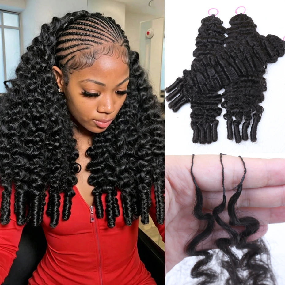 1B Burmese Curly Feather Crochet 100% Human Hair Pre-looped Invisible Miracle Knots Hair Feathered Pre-braided Crochet Human Hair Natural Colored Boho Braids Burmese Curls Hair Weave Bundles Remy Human Hair Extensions 20 22 2