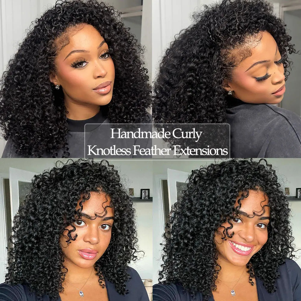 Afro Kinky Burmese Curly Crochet Human Hair Knotless Pre-Separated Crochet Feather Hair Extensions Curly 100% Human Hair