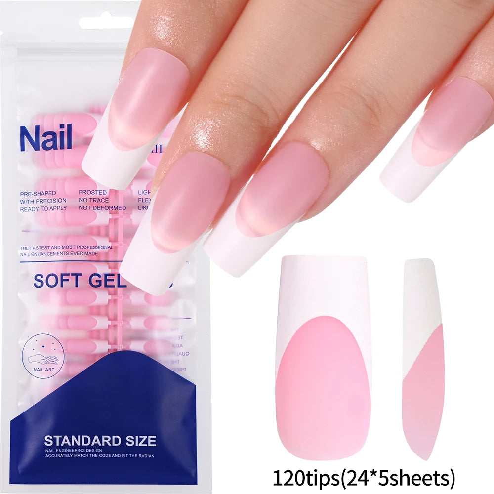 120pcs Pink Ombre Coffin Press-On Nails – Glossy