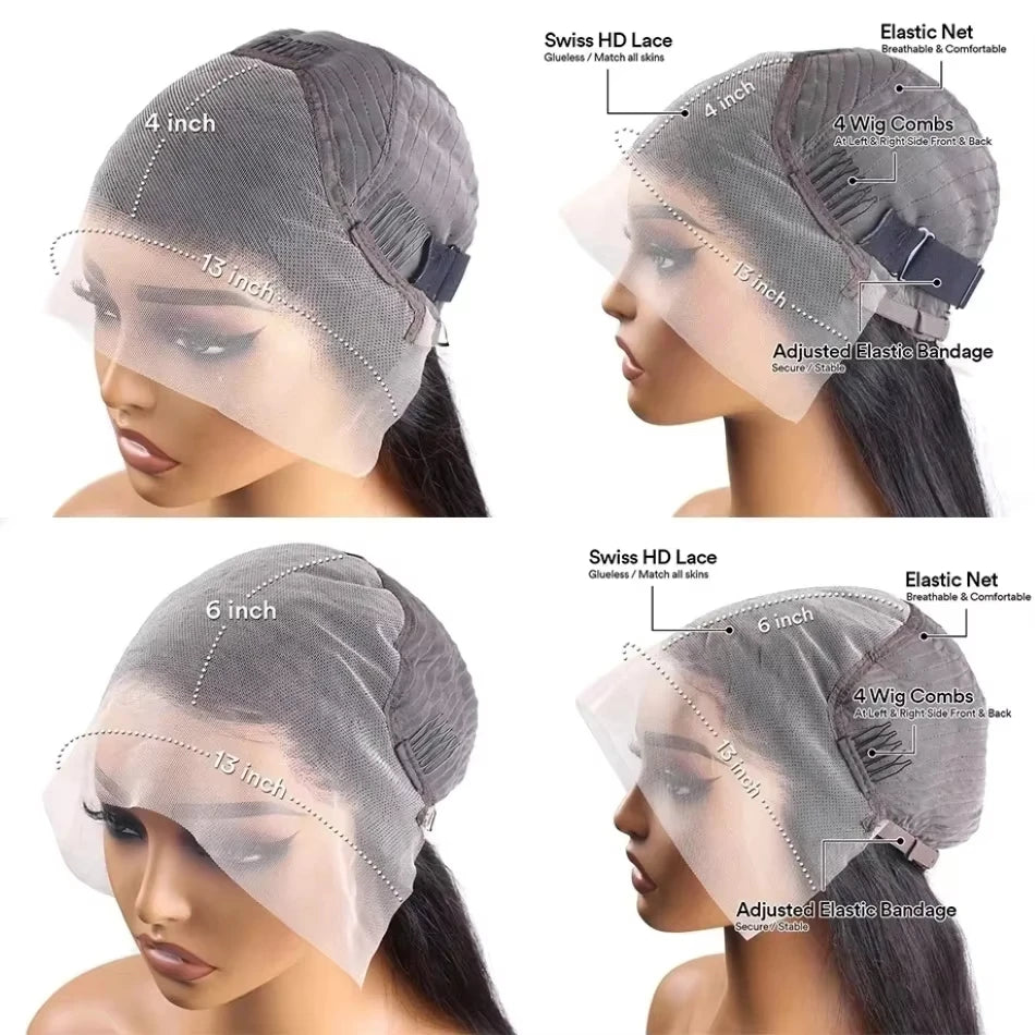 Luxury 36" Burgundy HD Lace Frontal Wig 200% Density Human Hair