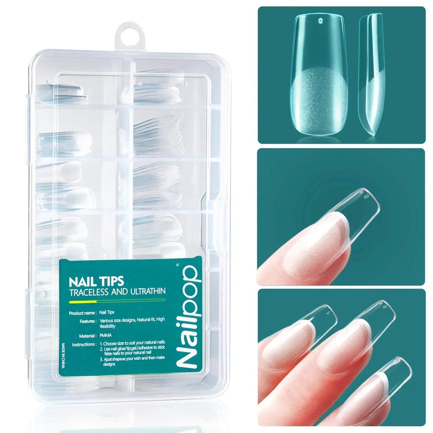 Nailpop 120Pcs Gel X Nail Tips Almond Square Full Cover Set