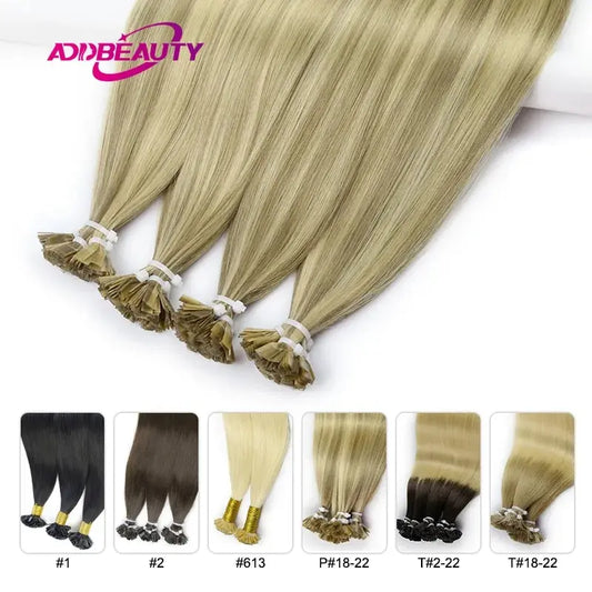 Straight Human Hair Extension By Fusion Flat Tip Keratin Capsules 0.8g/ 1g/Strand 50pcs Natural Hair Extension Ombre Blond Color