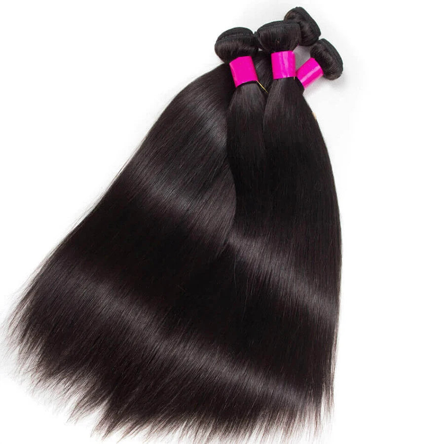 Silky Straight Bundles Human Hair Remy Brazilian Hair Extensions 1/3/4 PCS Natural Black Hair Weave Bundles 14-30 Inches