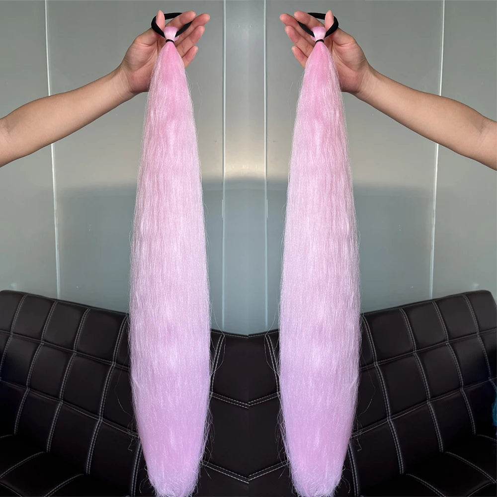 Vibrant 2Pcs Colorful Ponytail Extension Long Straight DIY Braid