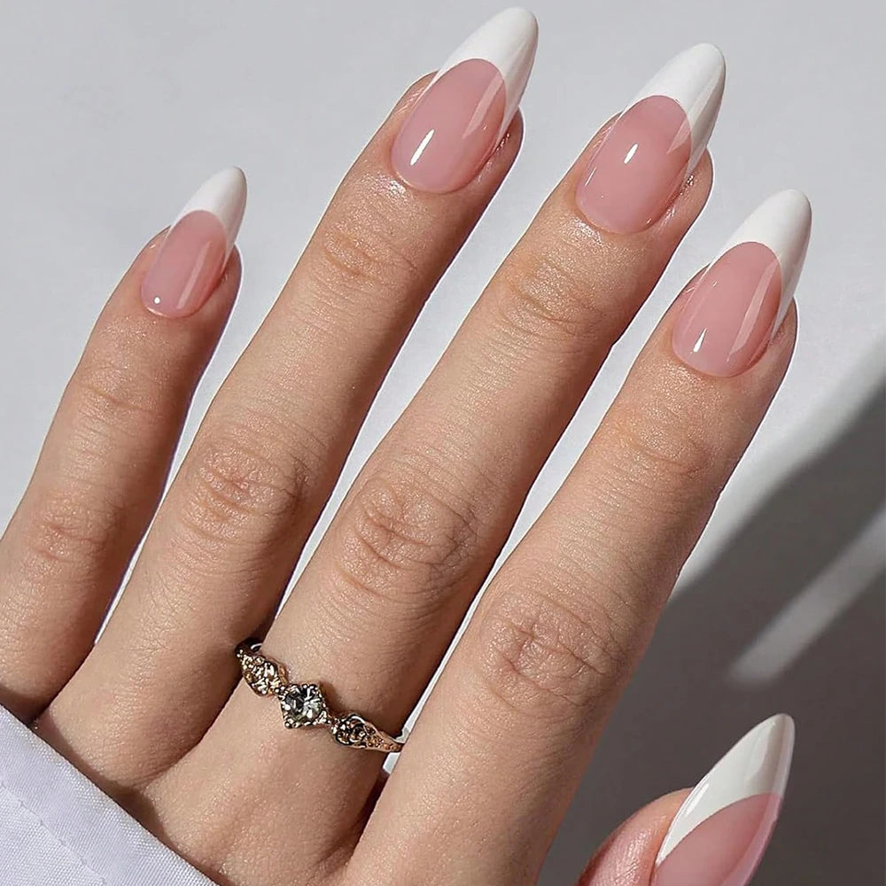Almond Pink French Press-On Nails Glossy Full Cover Tips Set