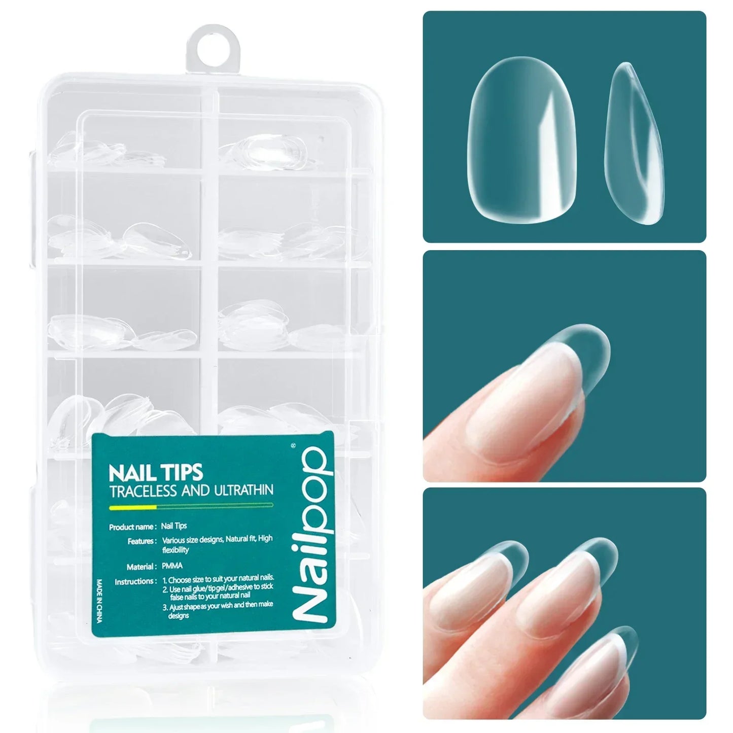 Nailpop 120Pcs Gel X Nail Tips Almond Square Full Cover Set