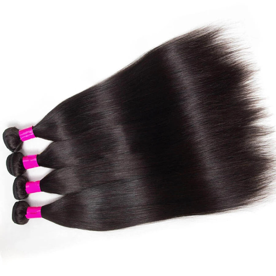 Silky Straight Bundles Human Hair Remy Brazilian Hair Extensions 1/3/4 PCS Natural Black Hair Weave Bundles 14-30 Inches