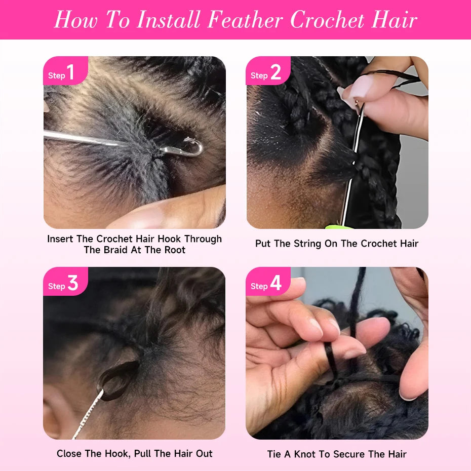1B Burmese Curly Feather Crochet 100% Human Hair Pre-looped Invisible Miracle Knots Hair Feathered Pre-braided Crochet Human Hair Natural Colored Boho Braids Burmese Curls Hair Weave Bundles Remy Human Hair Extensions 20 22 2