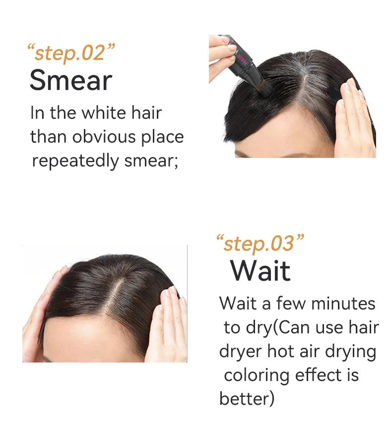 Hair Dye Pen Hair Root Touch Up Black Brown Hair Color Stick Disposable Hair Dye Cream Brush Easy To Carry Magic Stick